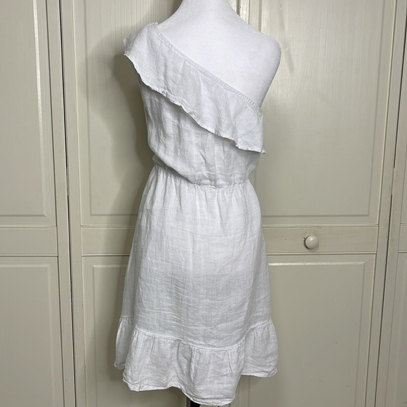 Valentina Naldi Womens White One Shoulder Ruffle 100% Linen Dress Sz S - Picture 4 of 9